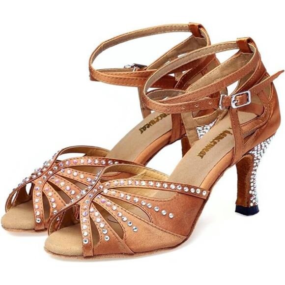 Women Rhinestone Ballroom Dance Shoes Latin Salsa Performance Dance Shoes - Picture 2 of 10